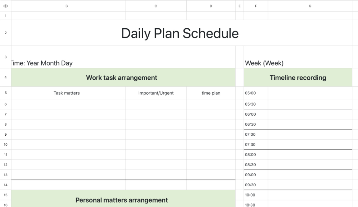 Daily Plan Schedule